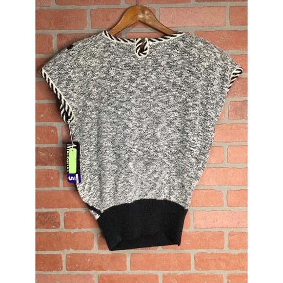 Vintage Mariea Kim Women Sweater Beaded Embellished Sleeveless Black White Small - Picture 5 of 7
